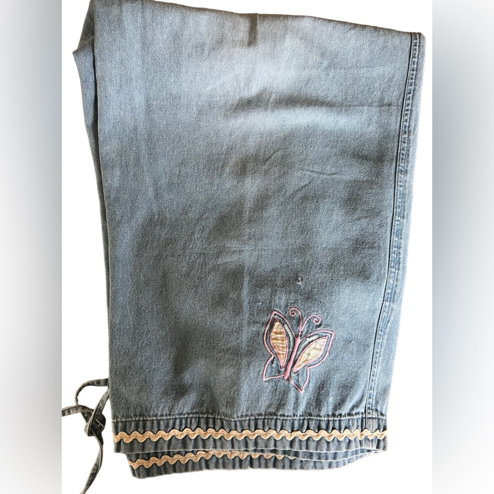 Lee Ms. Lee vintage pull on draw‎ string capri Jeans. Butterfly design size L - Picture 3 of 11